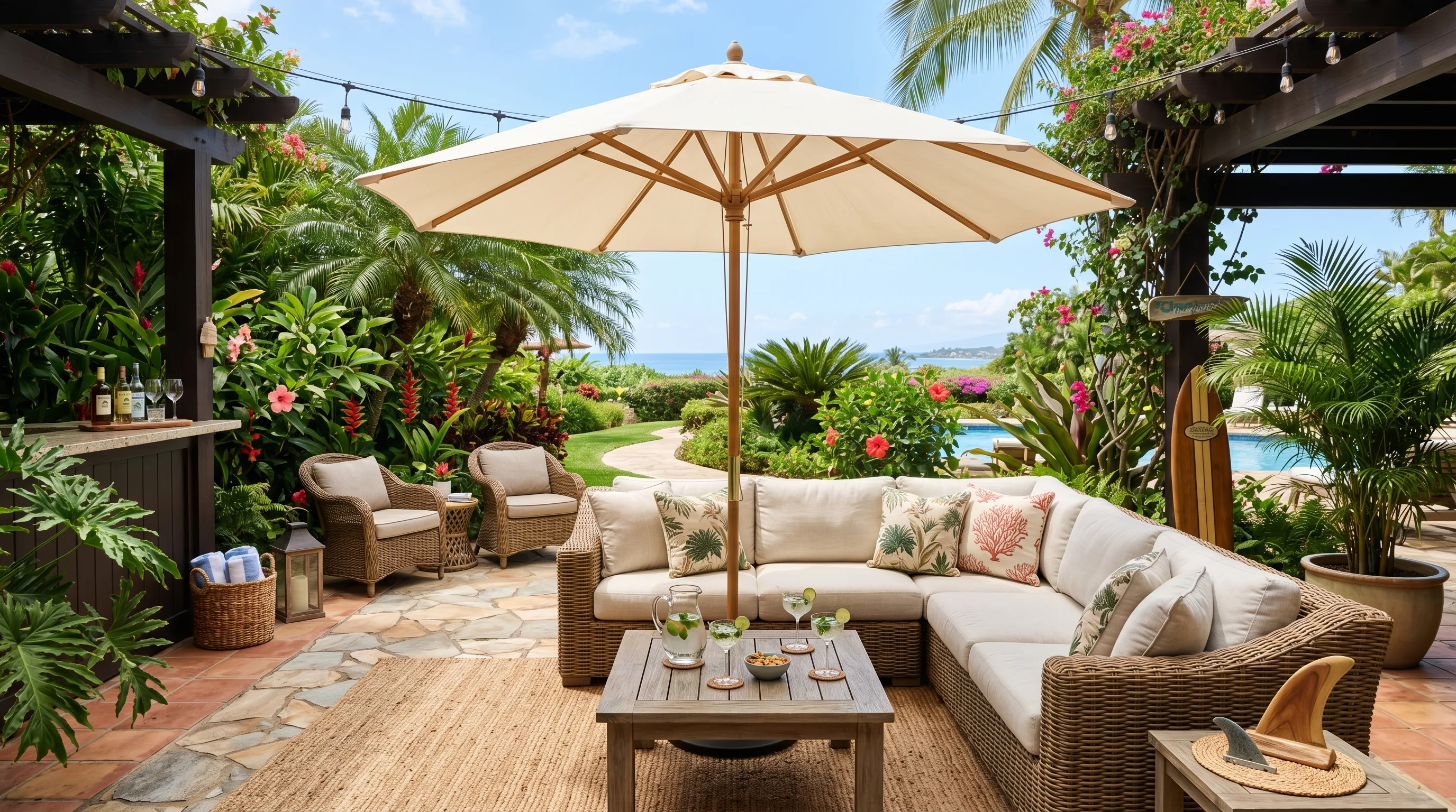 String Lights Over a Dining Space